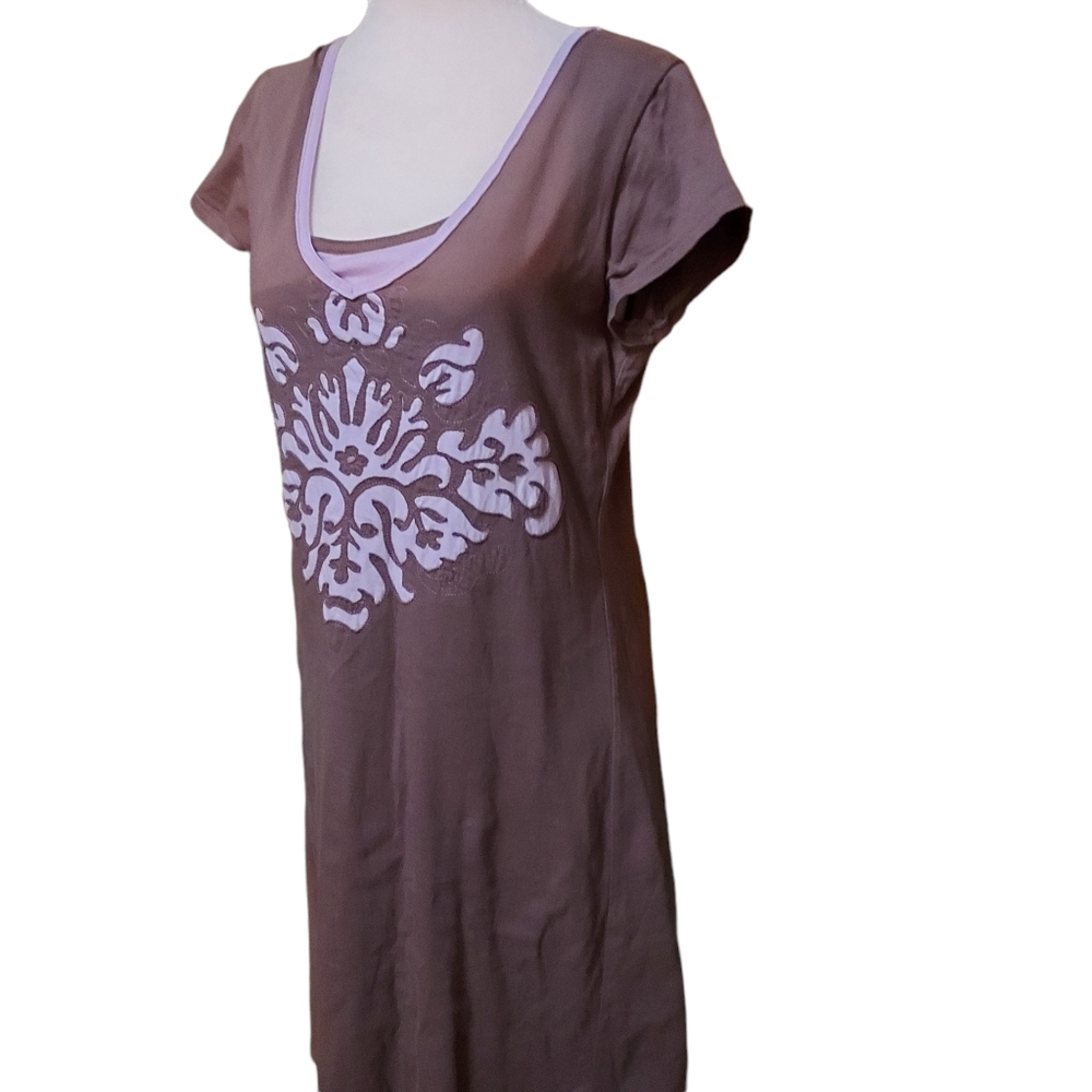 Athleta Active Dress M Midi Gray Brown Purple Short Sleeve - Picture 2 of 4